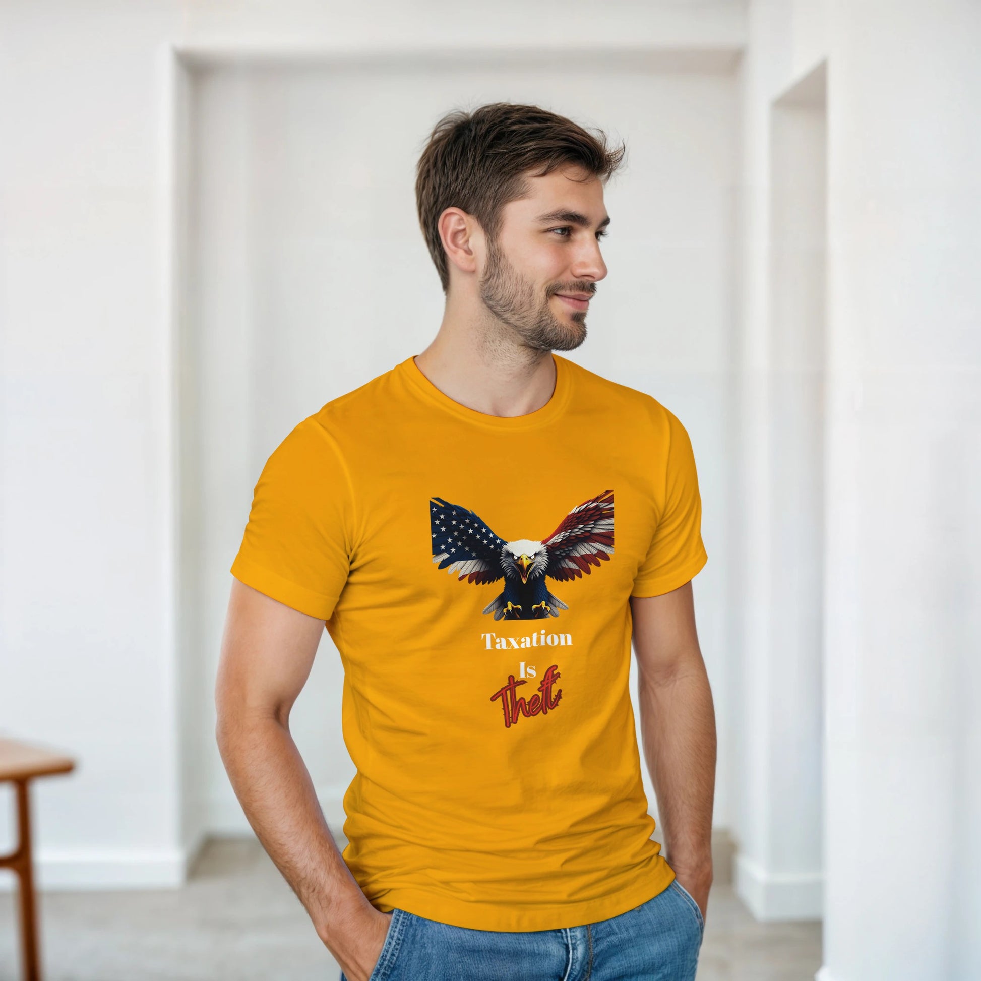 Taxation Is Theft Patriotic Eagle on a Heavyweight T-shirt