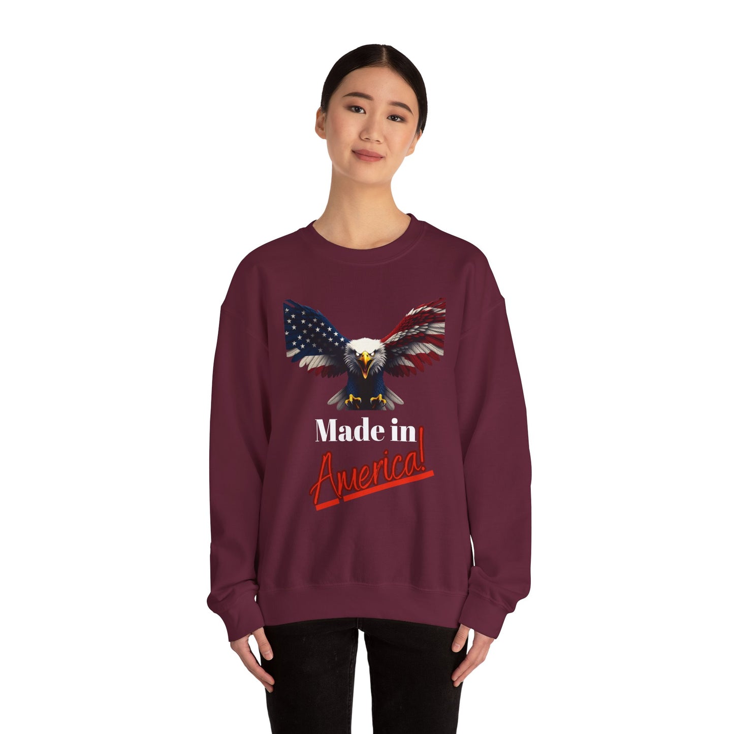 Made In America Patriotic Eagle text on a Crewneck Sweatshirt