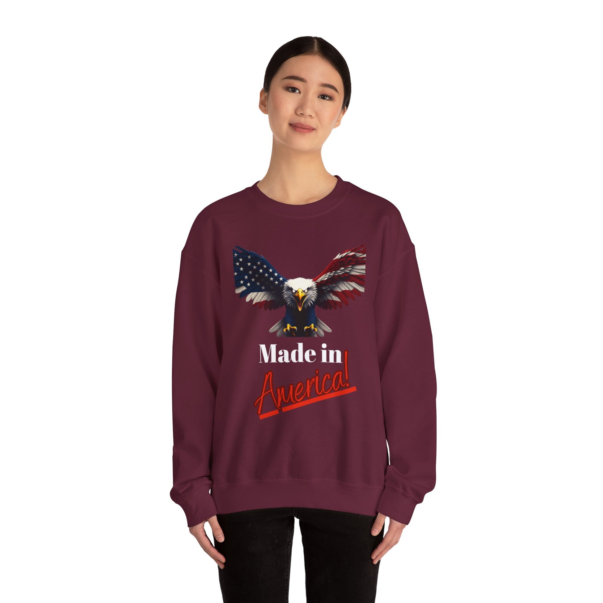 Made In America Patriotic Eagle text on a Crewneck Sweatshirt