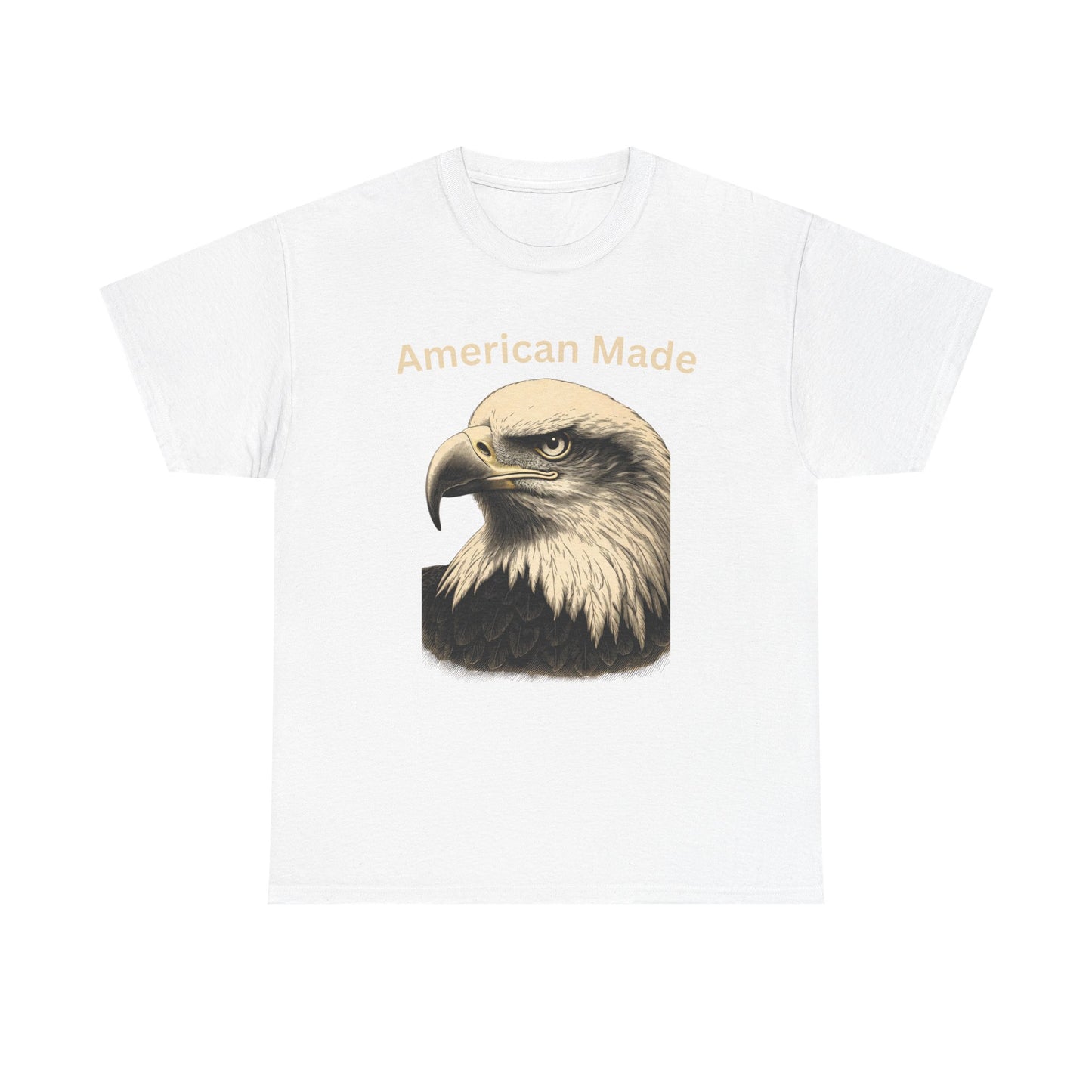 Engraved Eagle - American Made - text on the top of a Heavyweight T-shirt