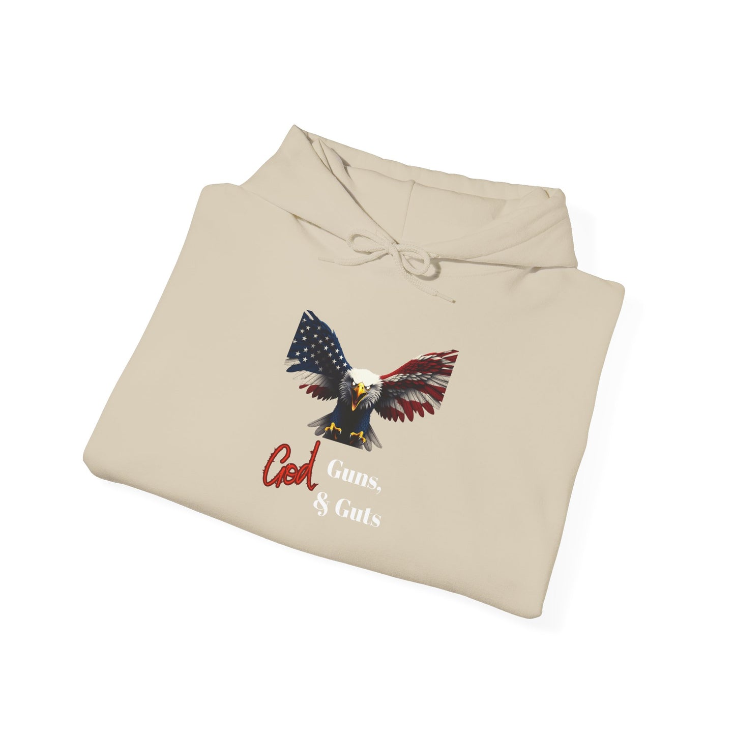 God Guns & Guts Patriotic Eagle on a Pullover Hoodie
