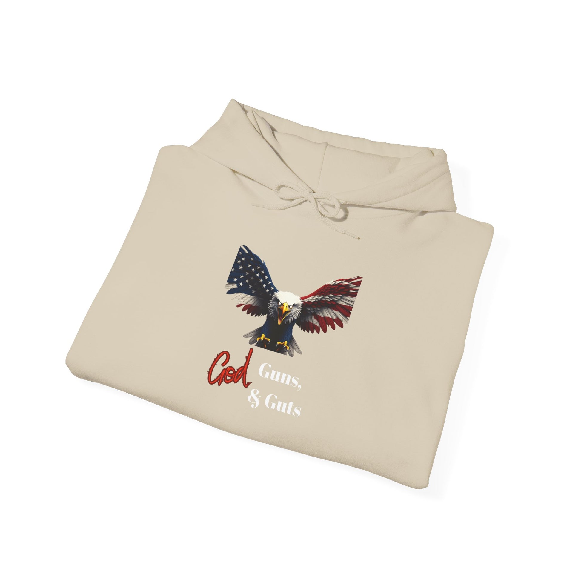 God Guns & Guts Patriotic Eagle on a Pullover Hoodie