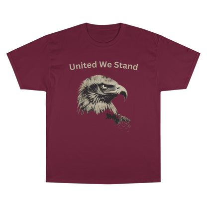 United We Stand text above an eagle head on a Champion Tee