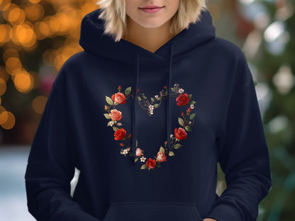 Floral Heart Design Hoodie with Vibrant Roses Print