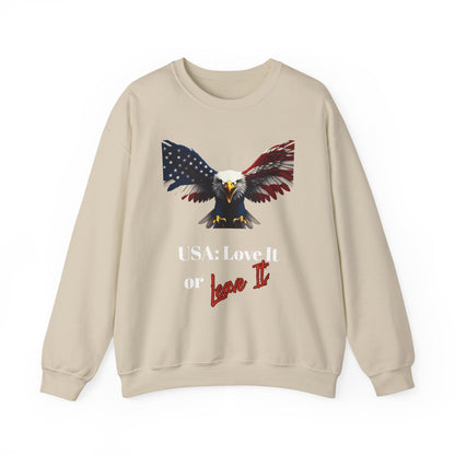 USA Love It Or Leave It Patriotic Eagle text on a Crewneck Sweatshirt