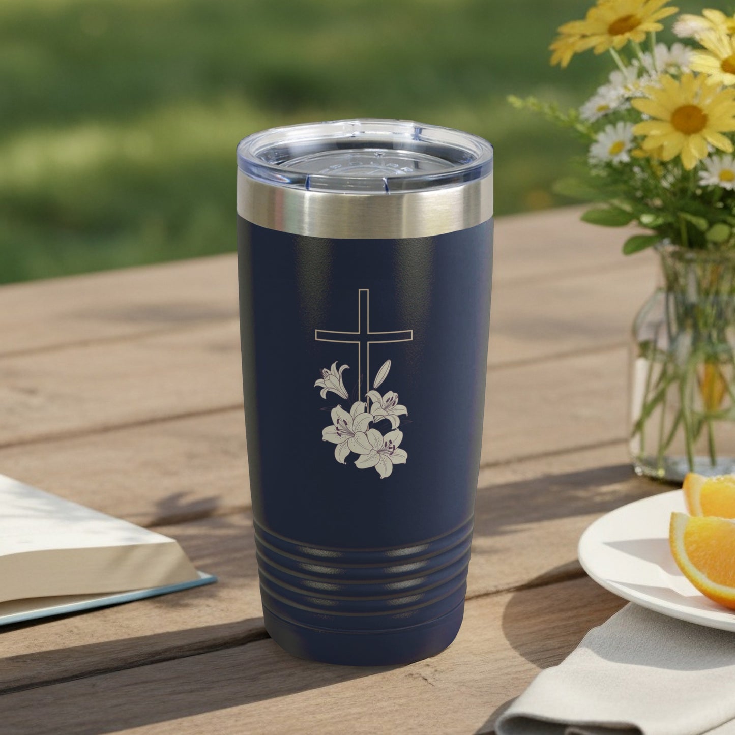 Navy Cross Lilies Design Drinkware Tumbler product type