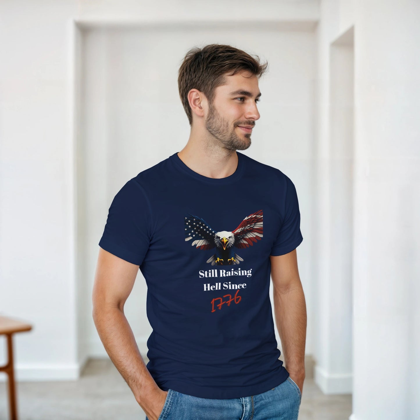 Still Raising Hell Since 1776 Patriotic Eagle on a Heavyweight T-shirt