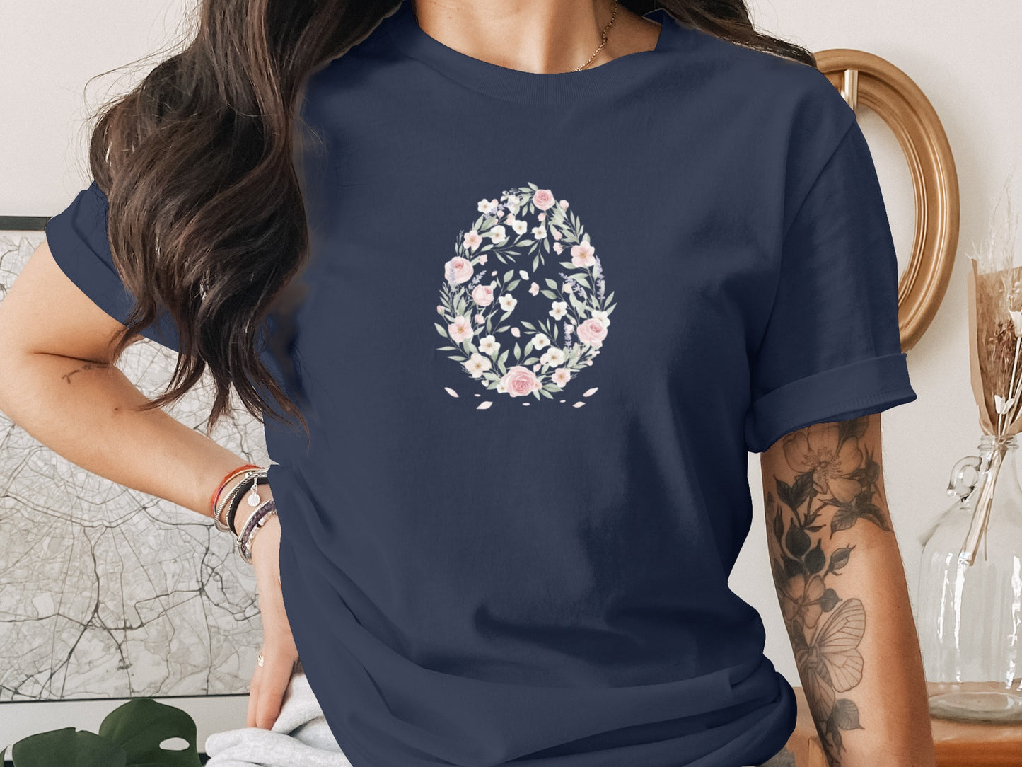 Floral Egg Design Graphic Women's T-shirt