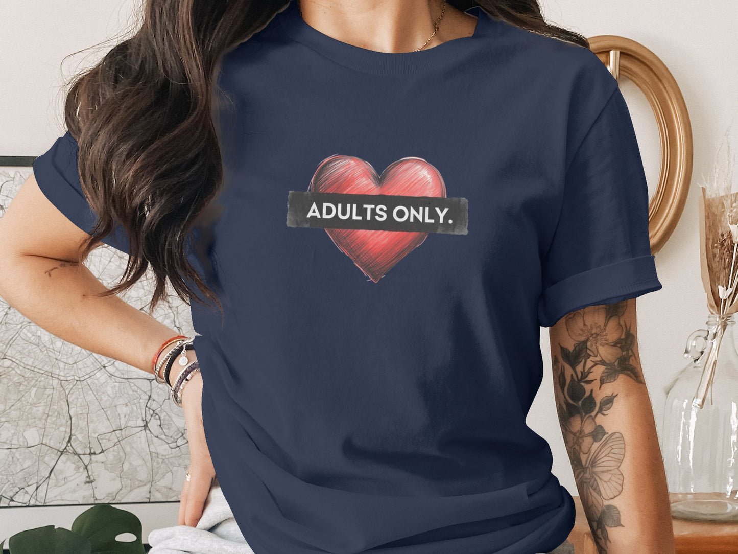 Adults Only Heart Print Graphic Tee Shirt