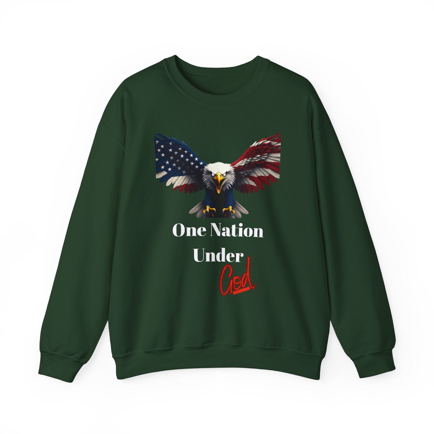 One Nation Under God Patriotic Eagle text on a Crewneck Sweatshirt
