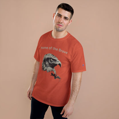 Home of the Brave text above an eagle head on a Champion Tee