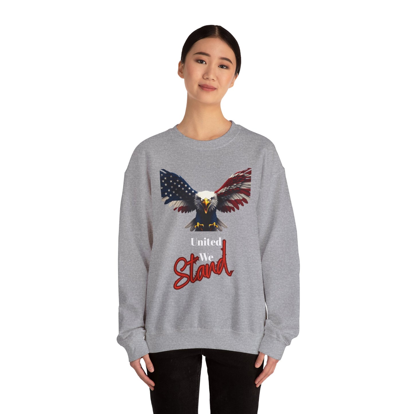 United We Stand Patriotic Eagle text on a Crewneck Sweatshirt