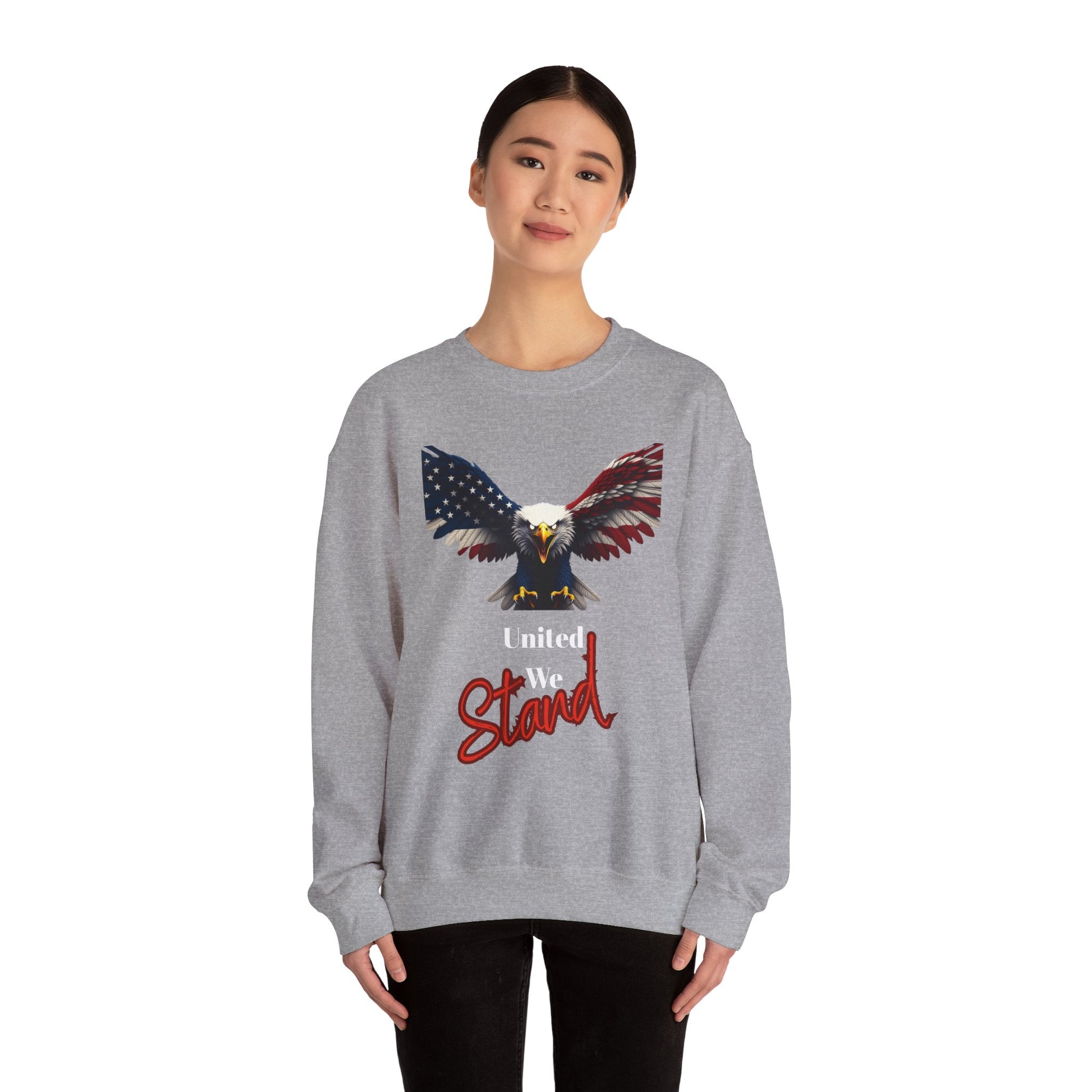 United We Stand Patriotic Eagle text on a Crewneck Sweatshirt