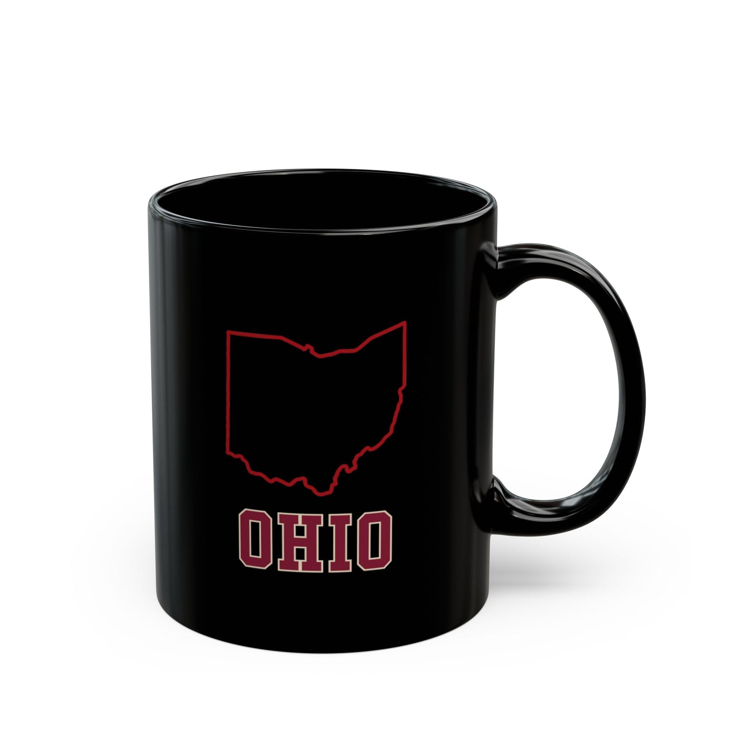Black mug with Ohio outline and text.