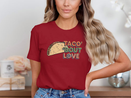 Taco 'Bout Love phrase with a Vintage & Retro design on a Premium Tee