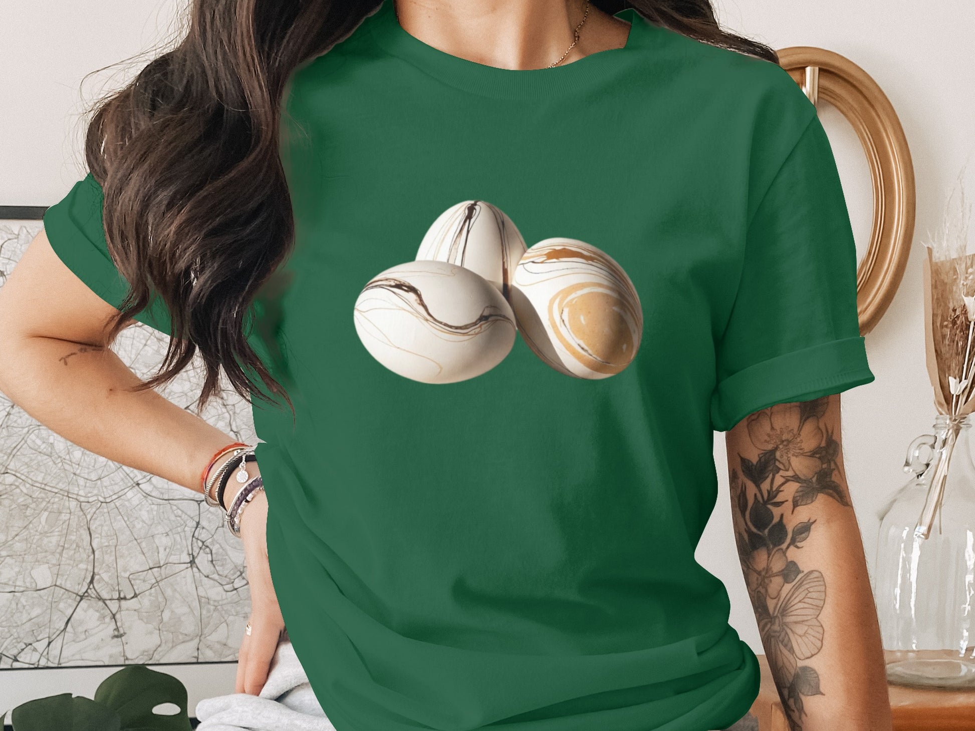 Artistic Marbled Eggs Graphic Dark Green Shirt product type