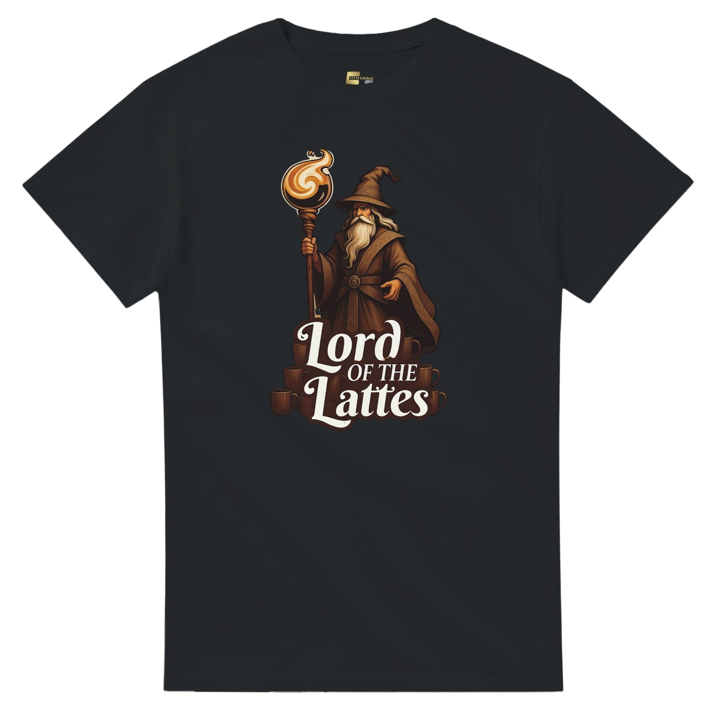 Lord of the Lattes graphic design on a Heavyweight T-shirt