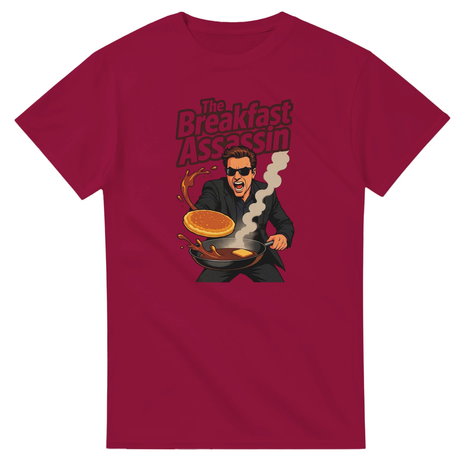 The Breakfast Assassin graphic design on a Heavyweight T-shirt