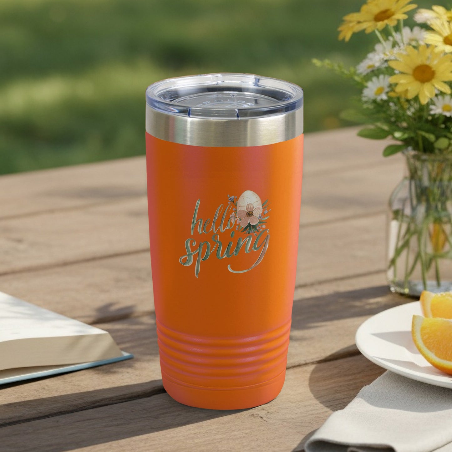 Hello Spring Orange Insulated Tumbler 20oz Travel Mug