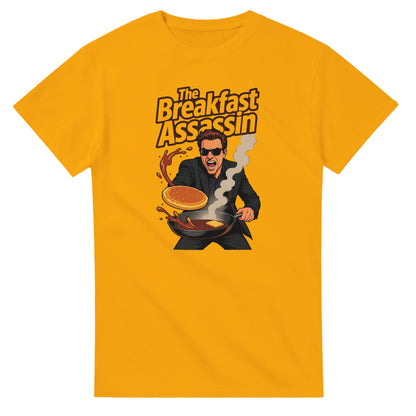 The Breakfast Assassin graphic design on a Heavyweight T-shirt