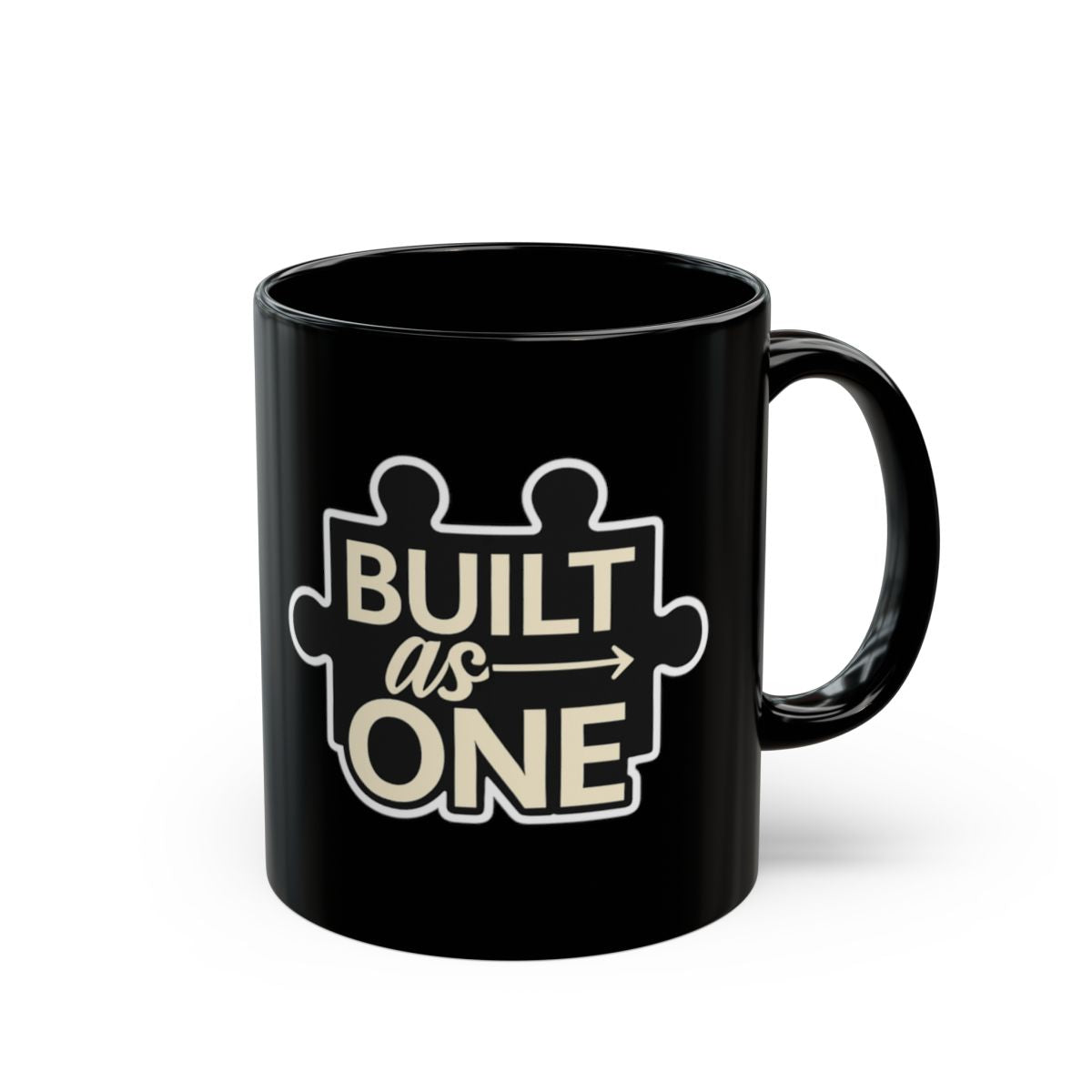 Built as One Black Mug Fun Puzzle Design Coffee Cup