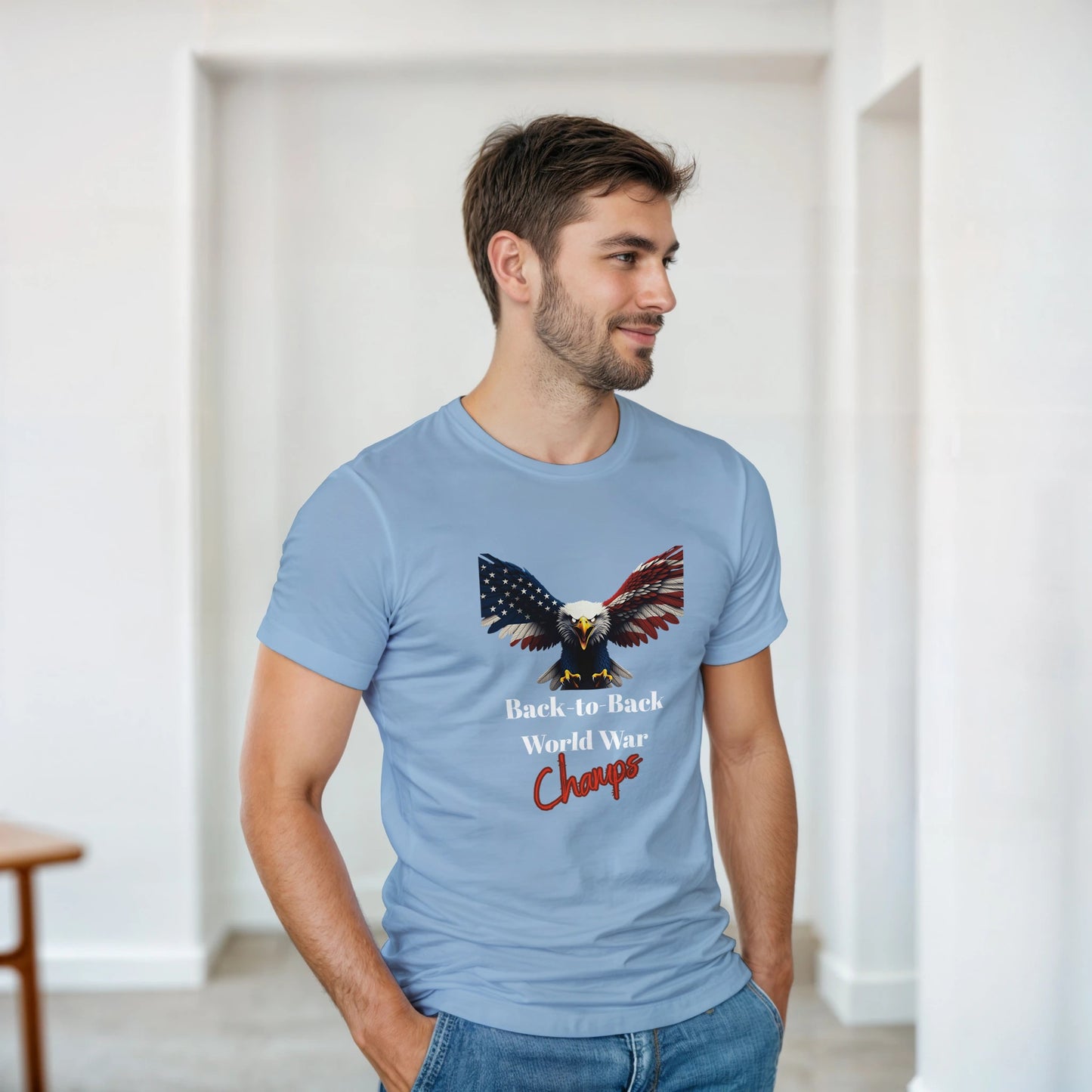 Back-To-Back World War Champs Patriotic Eagle on a Heavyweight T-shirt