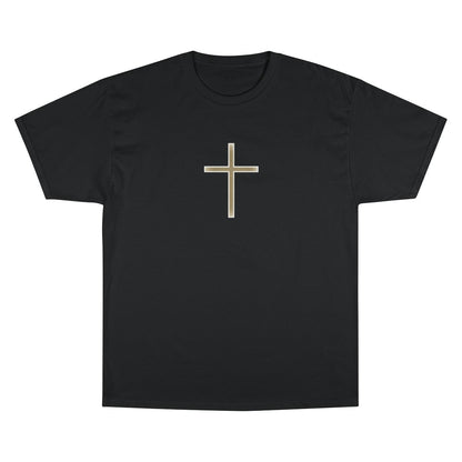 Black Tee Shirt Golden Cross Design Religious product type