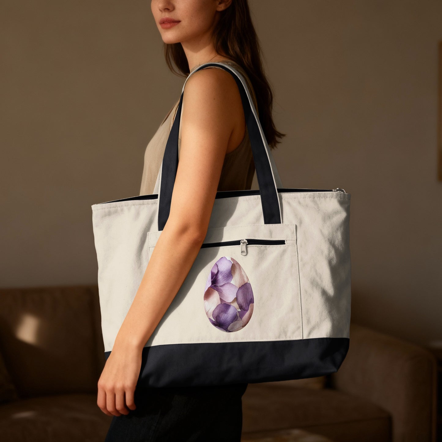 Purple Floral Petals Easter Egg Design Tote Bag product type