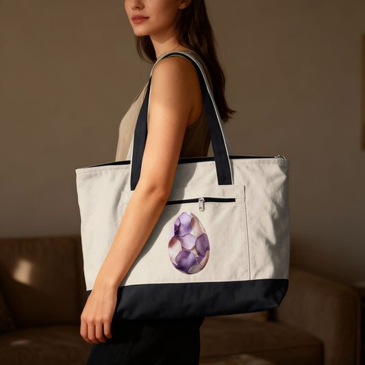 Purple Floral Petals Easter Egg Design Tote Bag product type