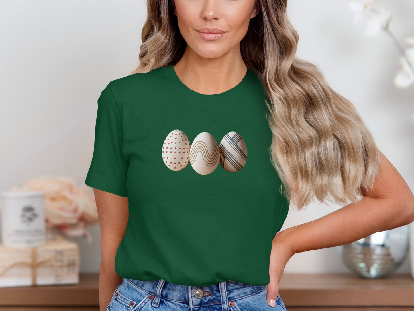 Festive Green Shirt Three Decorated Easter Eggs Design product type
Easter egg shirt, Green Easter shirt, Spring shirt, Holiday shirt, Egg design shirt, Patterned egg shirt, Festive shirt, T-shirt women, Casual shirt, Easter apparel, Graphic tee, Unique design, Gift Easter, Seasonal shirt, Dot pattern egg, Wave pattern egg, Stripe pattern egg, Trendy shirt, Cute Easter top, Celebration shirt