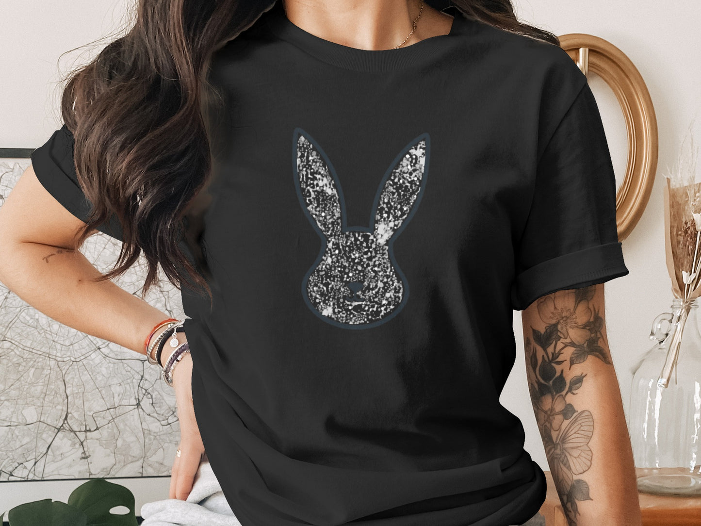 Black Sparkly Bunny Head Design Short Sleeve Top product type
Black
TShirt
Bunny
Rabbit
Sparkly
Glitter
Animal
Design
Graphic
Top
Shirt
Womenswear
Casual
ShortSleeve
Easter
Cute
BlackShirt
AnimalGraphic
CrewNeck
Apparel