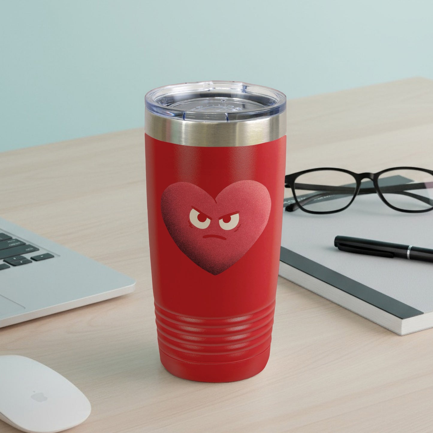 Red Travel Tumbler with Angry Heart Design for Coffee Lovers