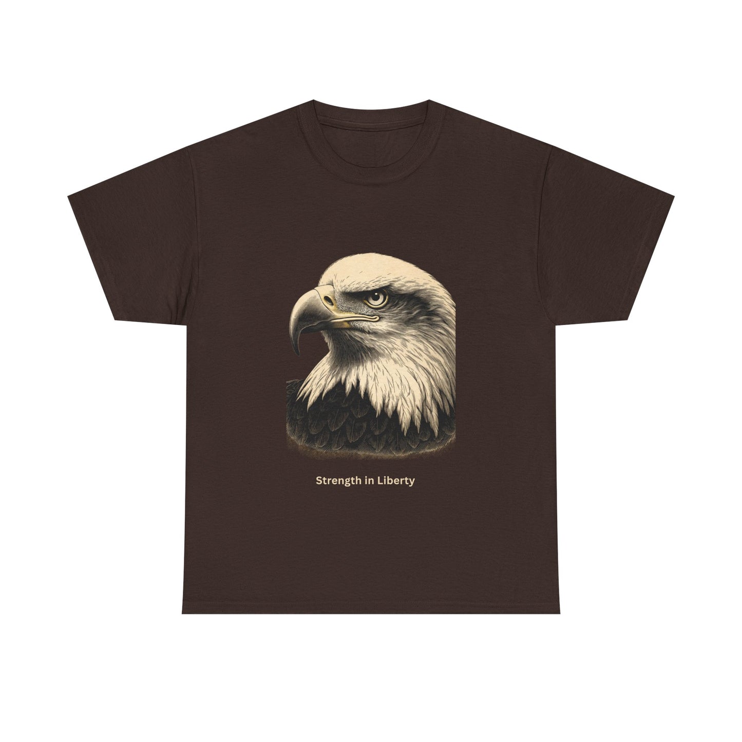 Engraved Eagle - Strength in Liberty - muted text on the bottom of a Heavyweight T-shirt