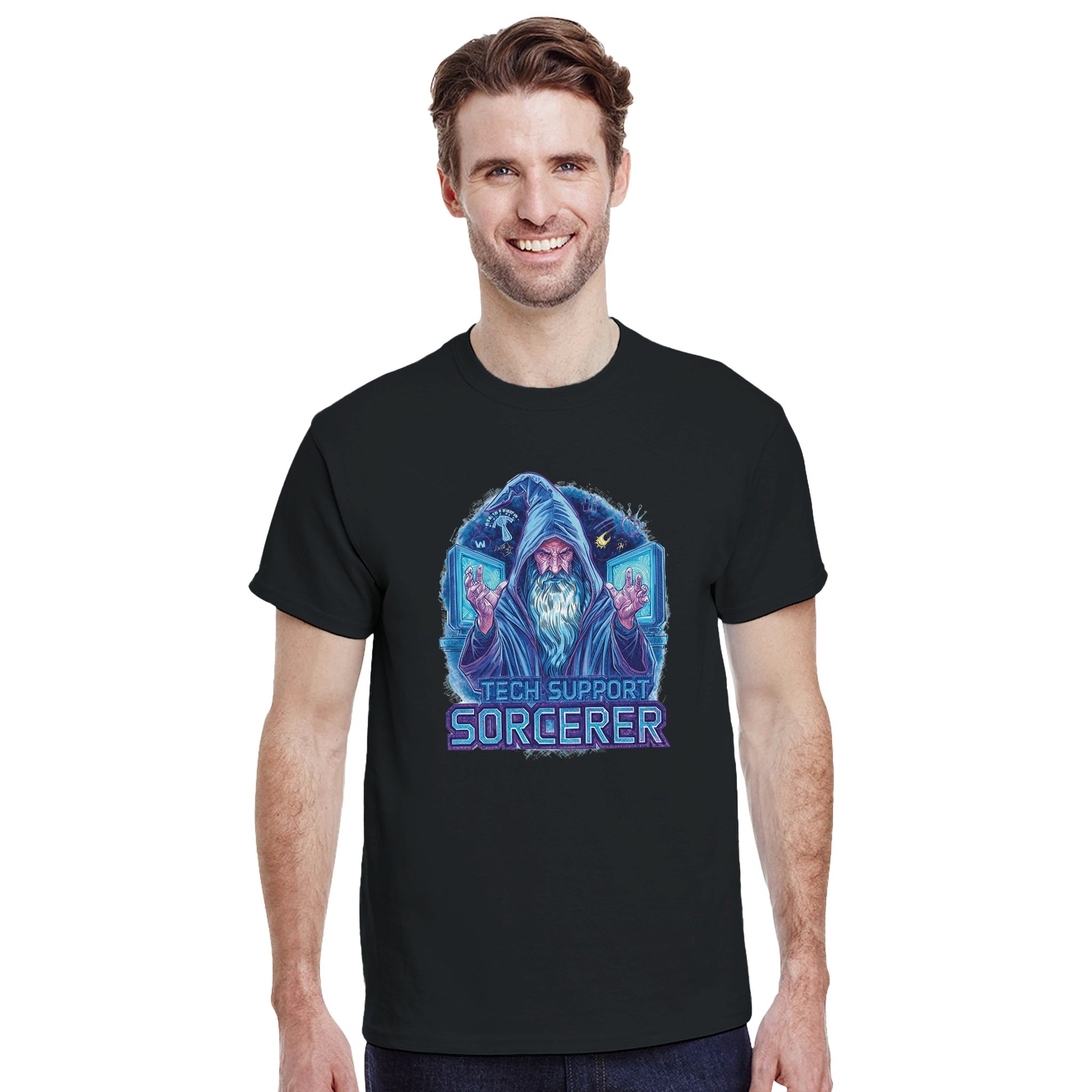 Tech Support Sorcerer graphic design on a Heavyweight T-shirt