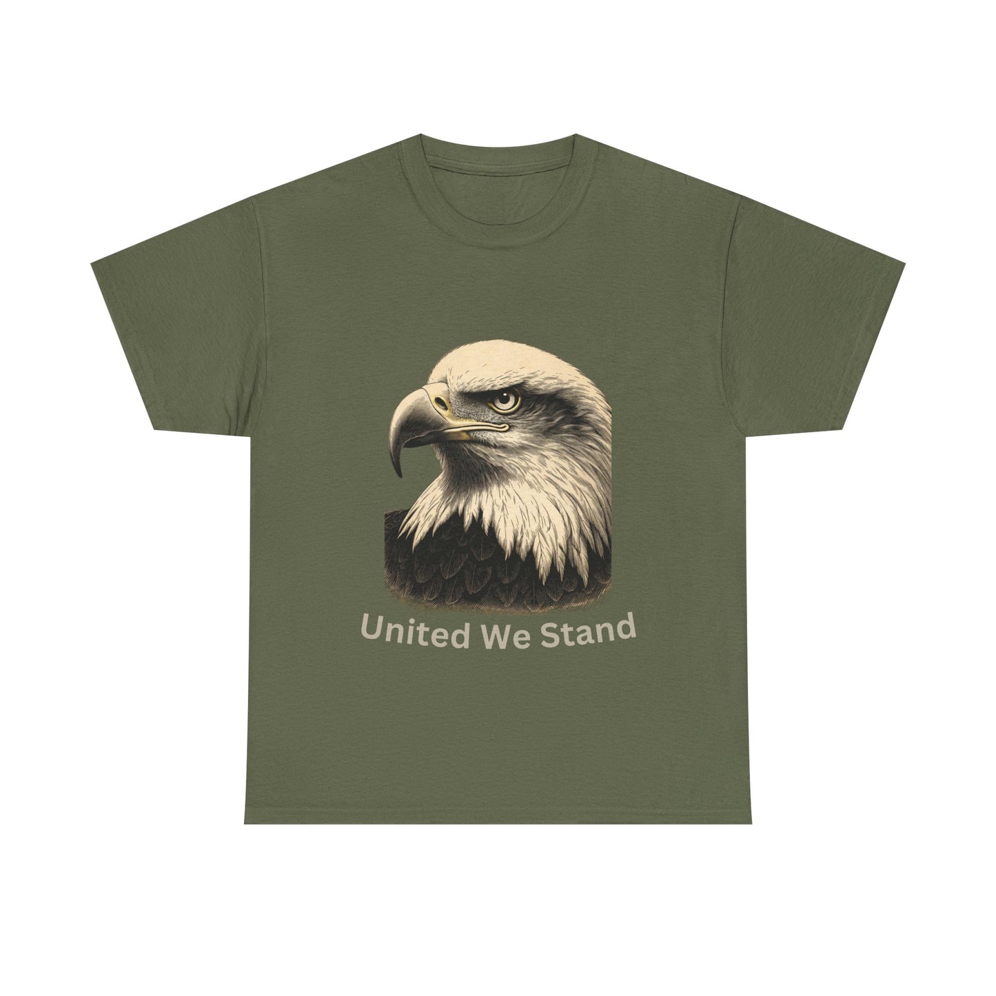 Engraved Eagle - United We Stand - text on the bottom of a Heavyweight T-shirt