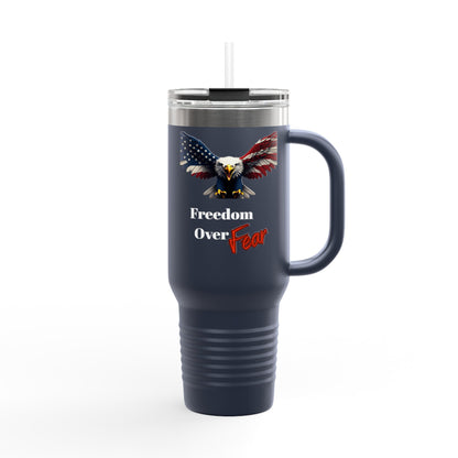 Freedom Over Fear Patriotic Eagle on a 40oz tumbler