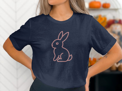 Navy blue shirt pink rabbit outline simple design product type
Navy blue, Pink bunny, Rabbit outline, Cute design, Animal graphic, Simple rabbit, Bunny shirt, Dark blue, Minimalist bunny, Easter theme, Spring graphic, Adorable bunny, Wildlife design, Pet graphic, Graphic shirt, Outline print, Apparel, Clothing, Unique print, Casual style