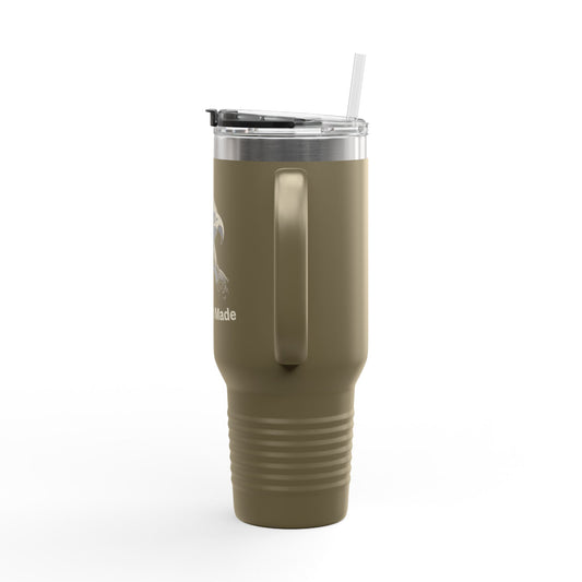 American Made text on the bottom of a  40oz Insulated Travel Mug