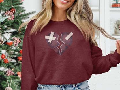Heart Patch Design Maroon Long Sleeve Casual Top