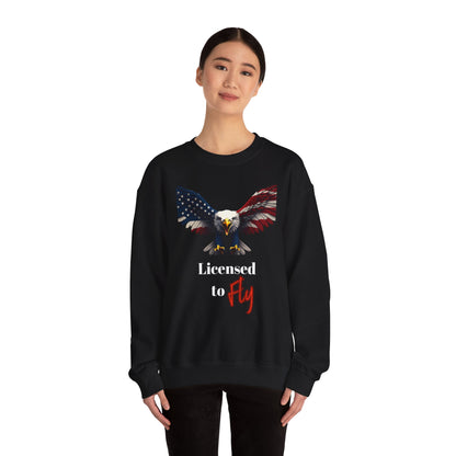 Licensed To Fly Patriotic Eagle text on a Crewneck Sweatshirt