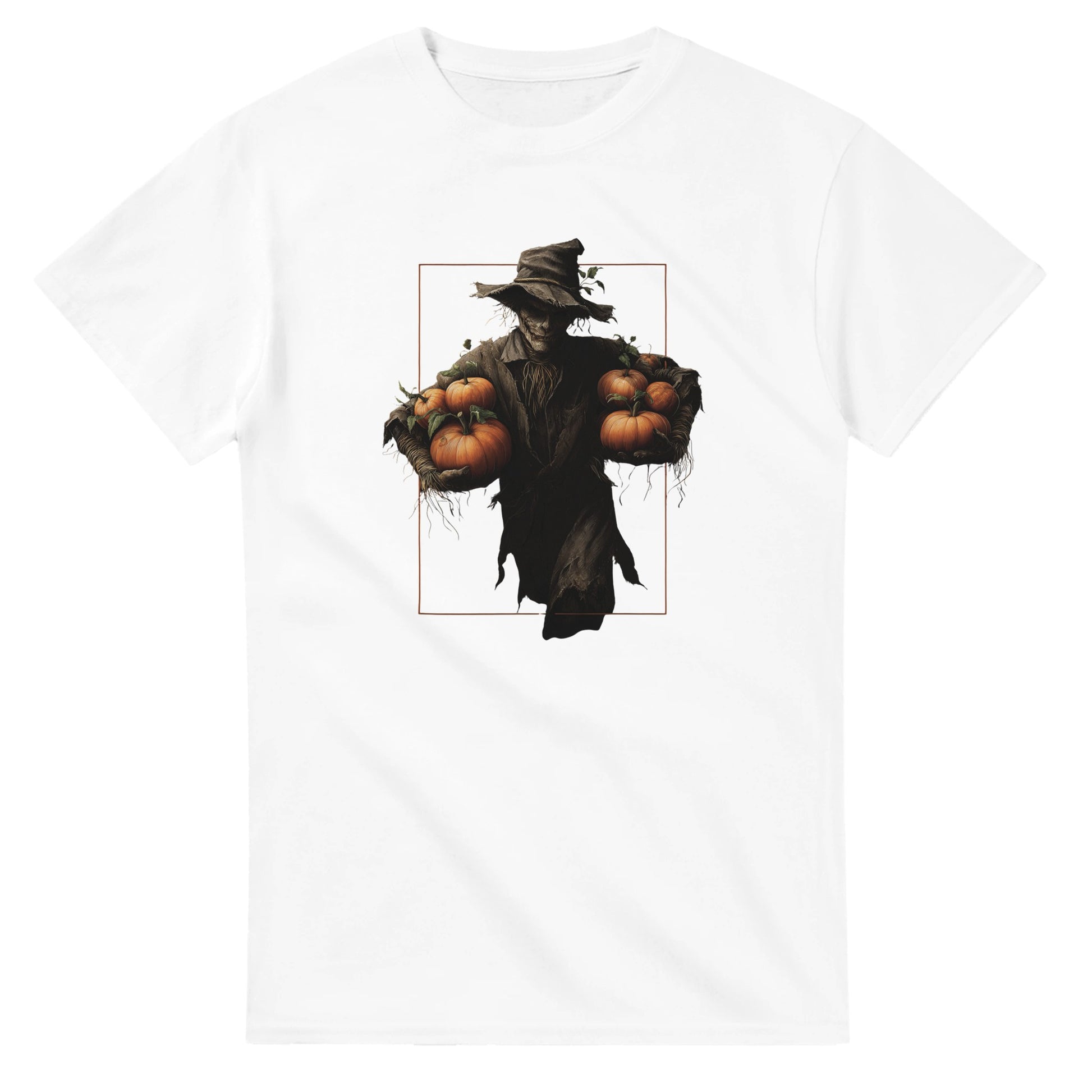 Spooky Harvest Scarecrow on a Heavyweight T-shirt