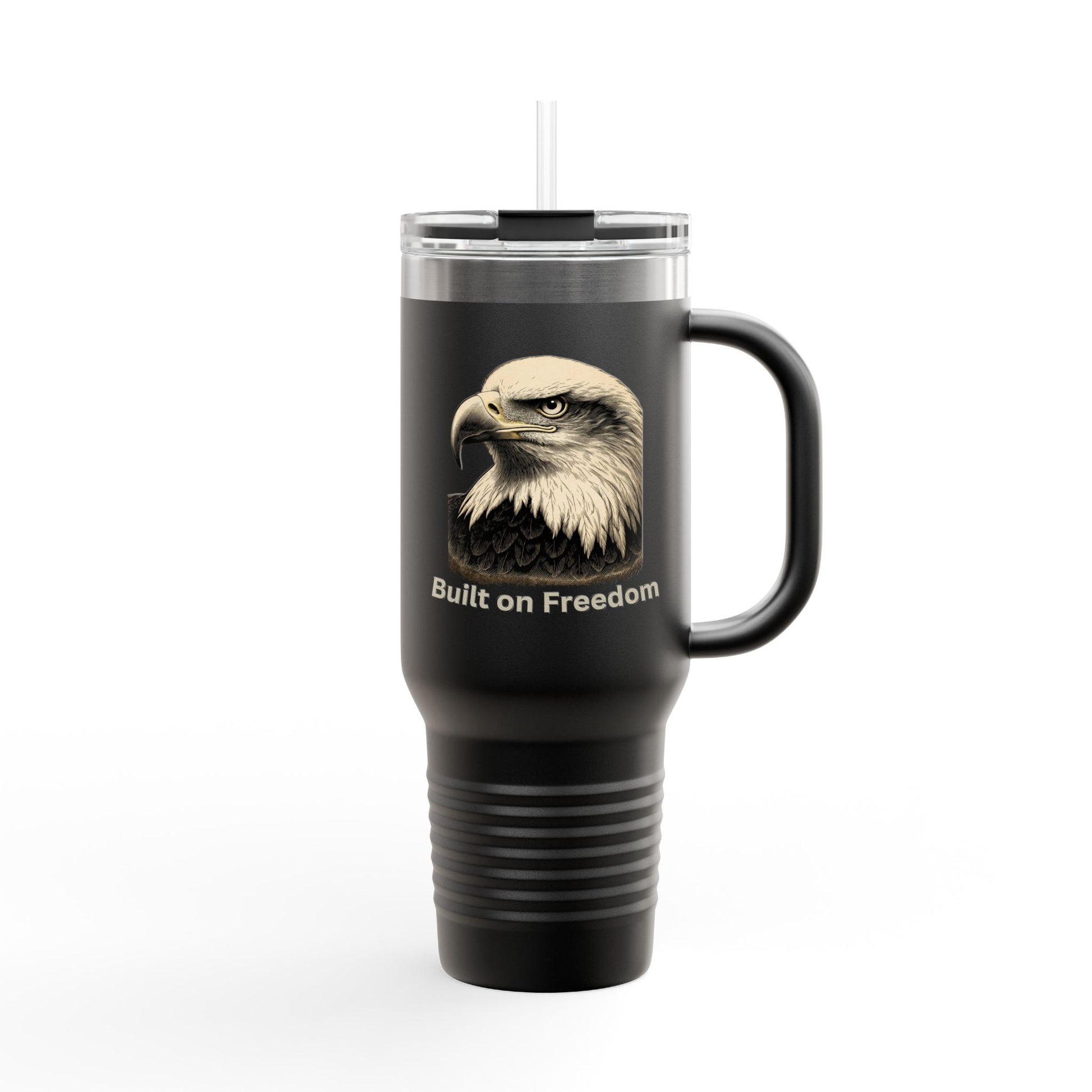 Built of Freedom text on the bottom of a  40oz Insulated Travel Mug