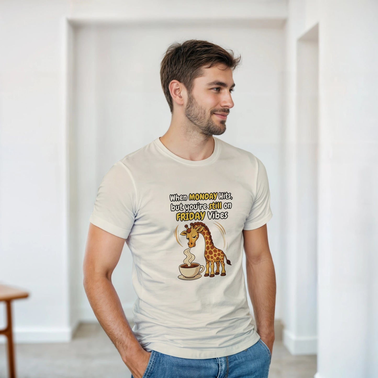 When MONDAY Hits, But You're Still On FRIDAY Vibes Giraffe on a Heavyweight T on a shirt