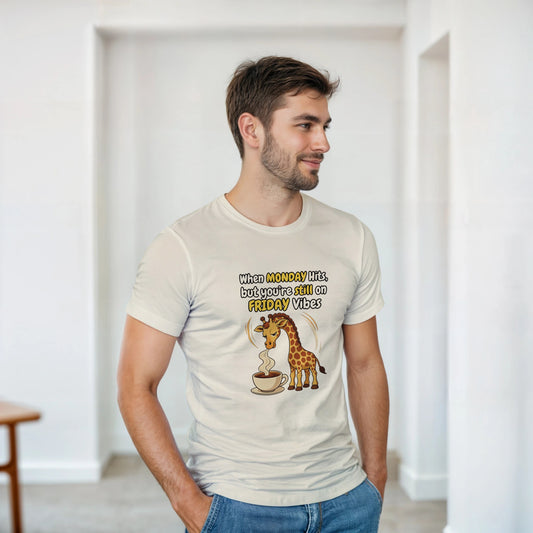 When MONDAY Hits, But You're Still On FRIDAY Vibes Giraffe on a Heavyweight T on a shirt