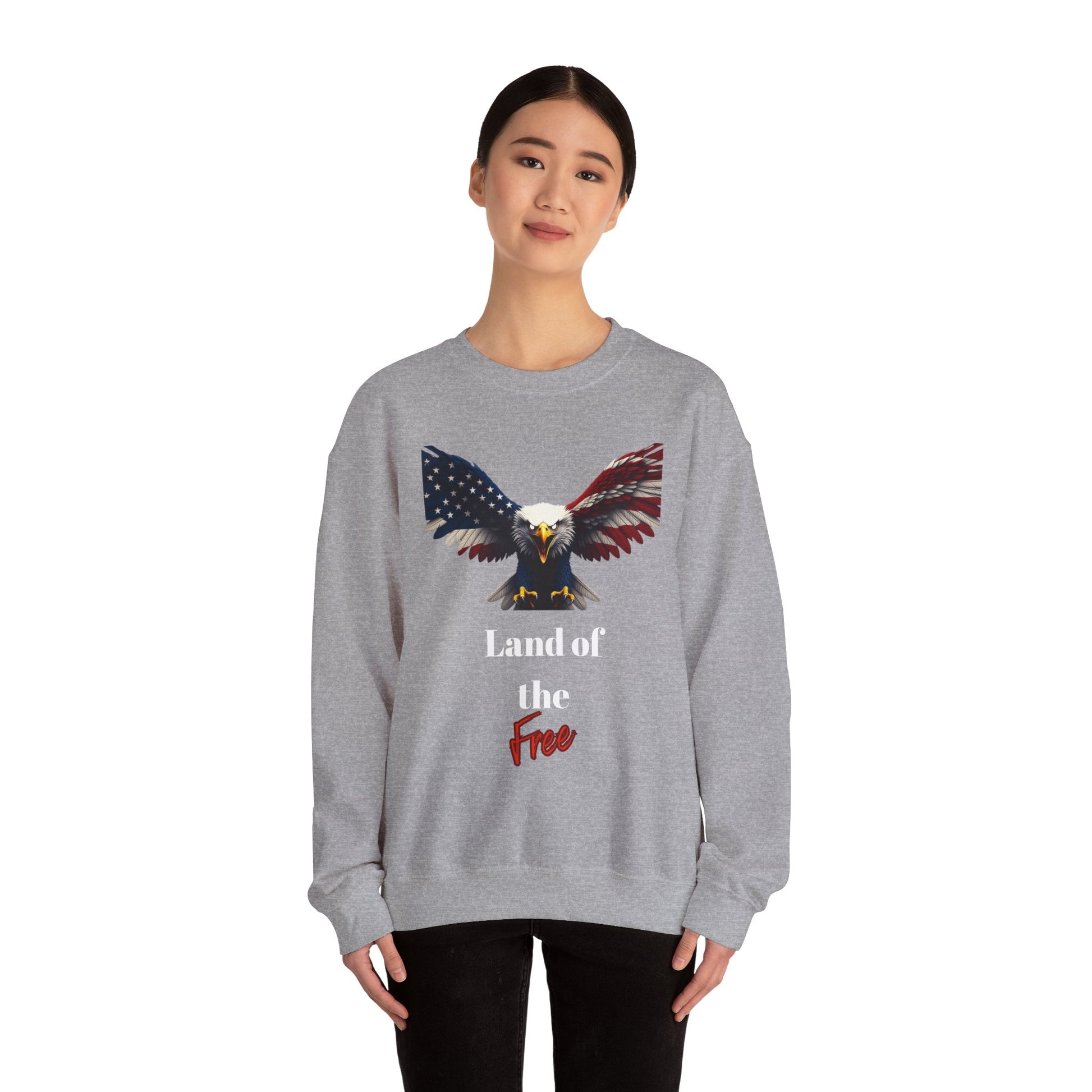 Land Of The Free Patriotic Eagle text on a Crewneck Sweatshirt