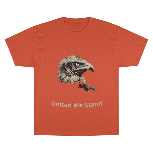 United We Stand text below an eagle head on a Champion Tee