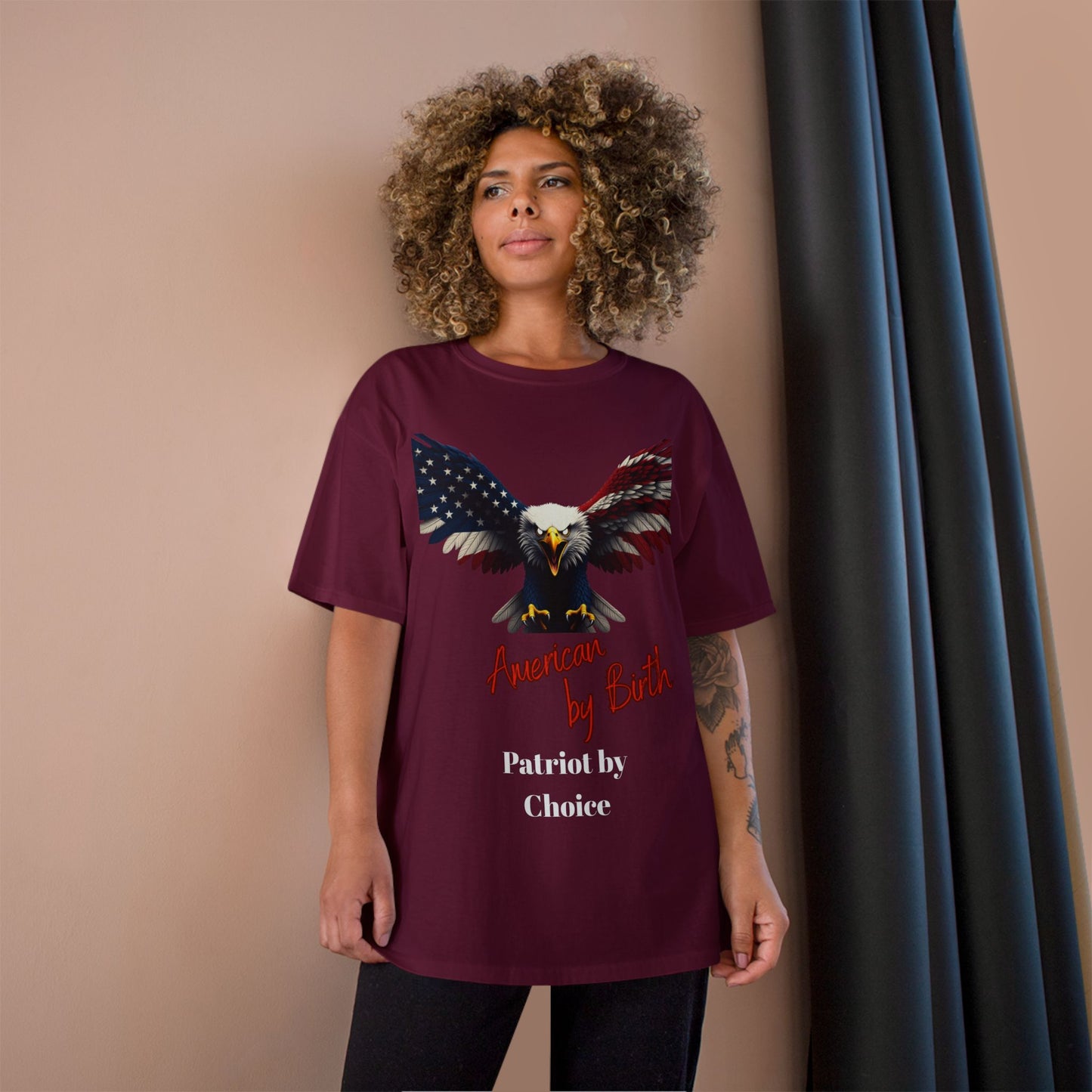 American By Birth Patriot By Choice Patriotic Eagle on a Champion T-shirt