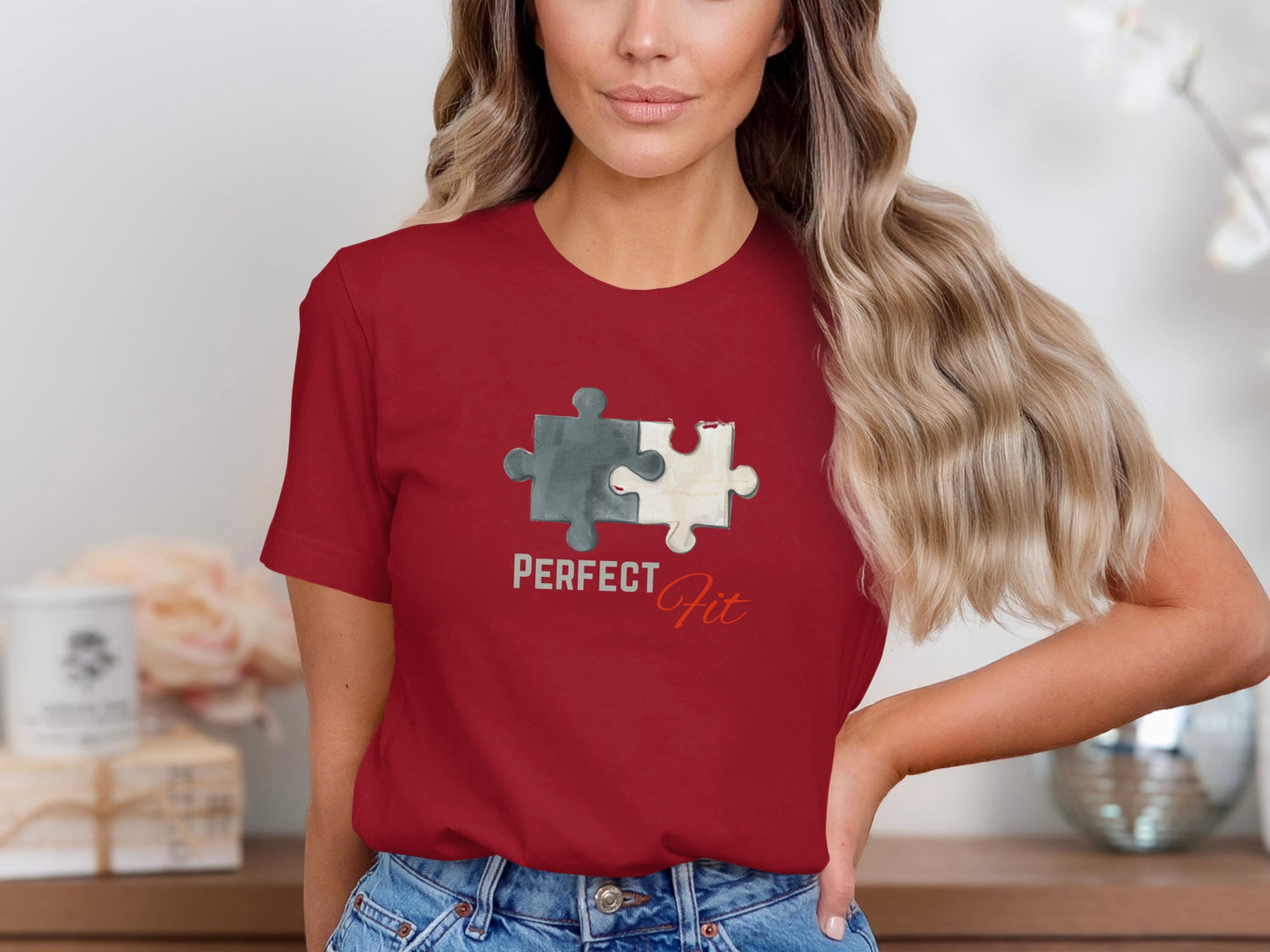 Perfect Fit Puzzle Graphic Design Red T-shirt