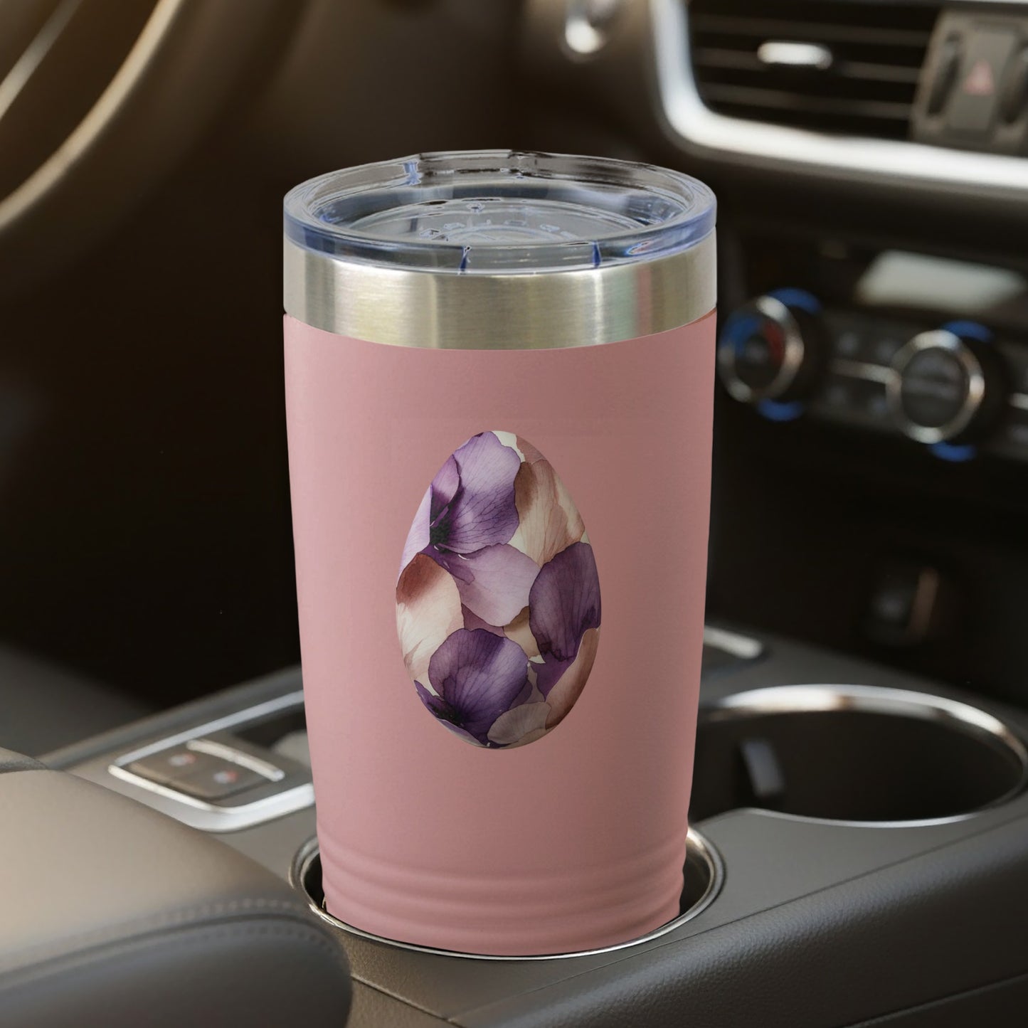 Floral Egg Design Pink Travel Tumbler Cup