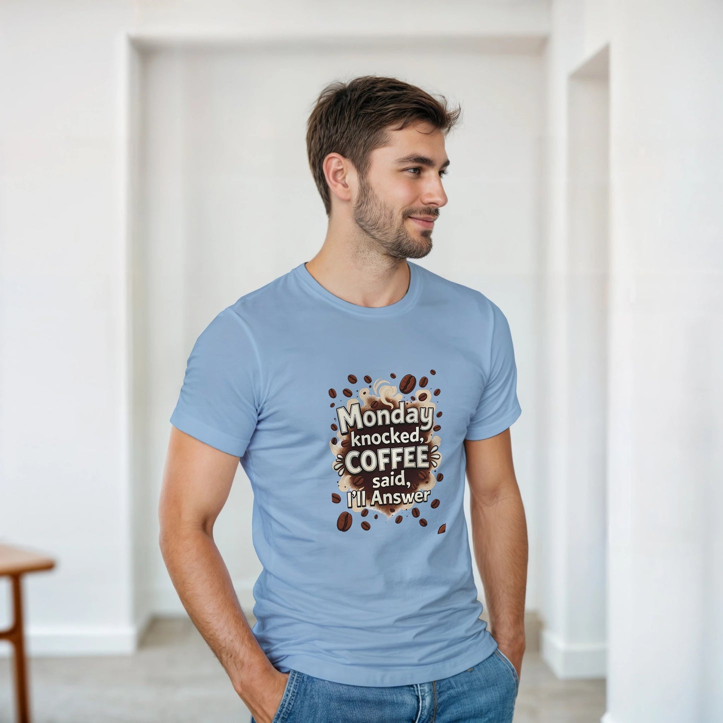 Monday Knocked, Coffee Answered on a Heavyweight Coffee Lover T on a Shirt